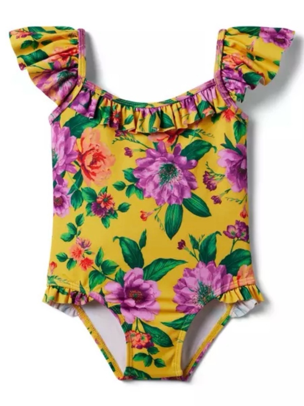 Janie and Jack 12M-18M Floral Recycled Flutter Sleeve One Piece Swimsuit UPF50+